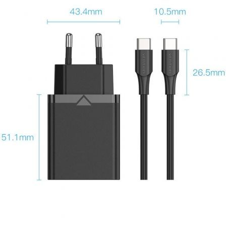 Vention Cargador de Pared FAHBF-EU con 1xUSB Tipo-C y 2x Cable USB Tipo-C 25W Vention Cargador de Pared FAHBF-EU con 1xUSB Tipo-C y 2x Cable USB Tipo-C 25W
